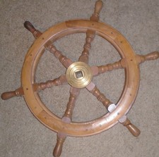 19" Wood & Brass Boat Ship Captains Steering Wheel Wooden Nautical Pirate Decor