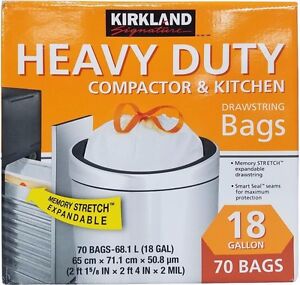 Kirkland Expandable Heavy Duty Compactor & Kitchen Bags 18 Gallon 70 Bags