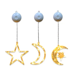 Ramadan Decorations Moon Star Window Lights 3Pcs Eid Mubarak Decor w/Suction Cup - Picture 1 of 12