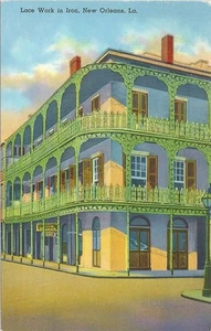 POSTAL VINTAGE "COLORTONE" ~ BALCÓN DE HIERRO CON ENCAJE - NUEVA ORLEANS, LA. ~ NUEVO - Imagen 1 de 2