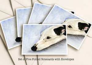 Greyhound Lurcher Notecards, Pack of 5 Folded Fine Art Notecards with Envelopes - Picture 1 of 2