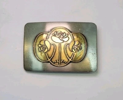 Vintage German Silver Floral Belt Buckle Silver & Gold - Rare - Image 1 of 4