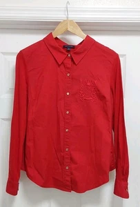 Tommy Hilfiger Shirt Women's Large Red Long Sleeve Embroidered Logo - Picture 1 of 8