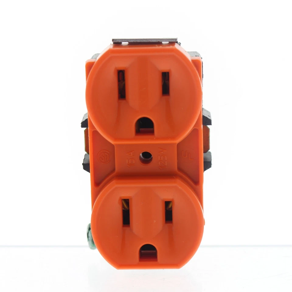 Leviton RESIDENTIAL Orange Duplex Receptacle Outlet 5-15R 15A 5248-OR NO STRAP - Image 1 of 4