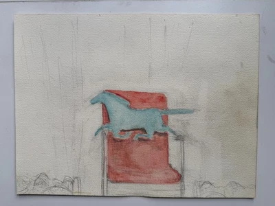 Pintura acuarela vintage cobre veleta caballo americana 13 x 10 ÚNICA EN SU CLASE Foto 1 de 4