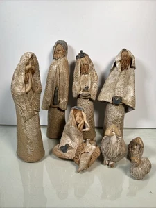 North Carolina pottery Nativity Christmas Set 8 Pc Signed Handmade - Picture 1 of 23