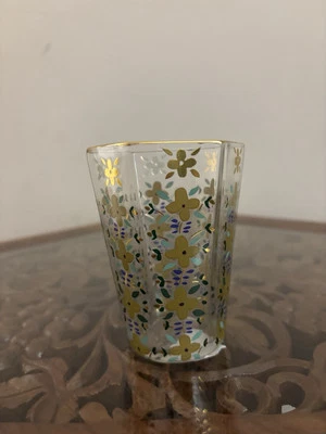 NOVO COPO DE VIDRO ANTHROPOLOGIE TIERRA AMARELO OURO DECALCADO À MÃO VIDRO CHIQUE EXCLUSIVO - Imagem 1 de 3