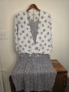 Vintage 80s Perceptions Drop Waist Black and White Dress Size 9/10 - Picture 1 of 9