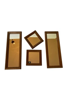 VTG MCM Set Of 4 Home Interiors 2 Rectangular 2 Square Mirrors Brown Wood Frame - Picture 1 of 17