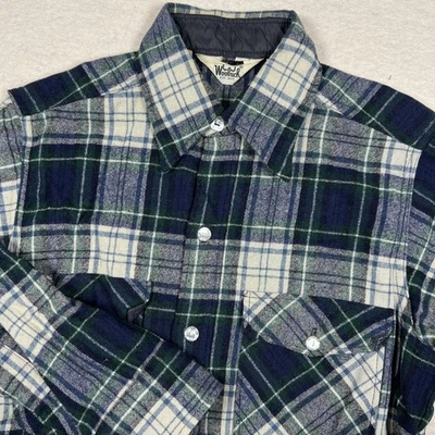 Vintage Woolrich Wool Blend Plaid Shirt Mens M Green Blue Check 80s 90s Flannel - Image 1 of 4
