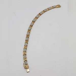 Vintage CZ Xlink, Gold over 925 Tennis Bracelet - Picture 1 of 4