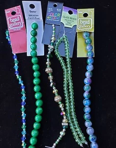 5 fili perline miste di Bead Gallery Darice gioielli artigianali verde blu giada pietra - Foto 1 di 5