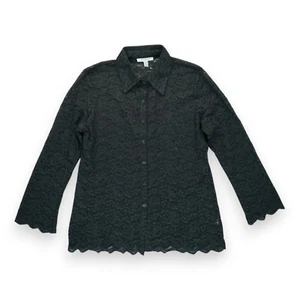 NWT JM Collection Women's Shirt Sheer Lace Button Up Long Sleeve Large Black - Picture 1 of 4