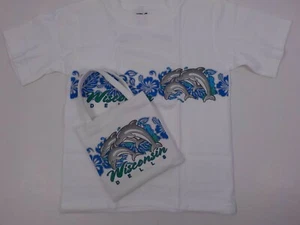 T-SHIRT WITH CANVAS BAG SET KIDS SZ XS WHITE DOLPHINS WAVES WISCONSIN DELLS NIB - Picture 1 of 6