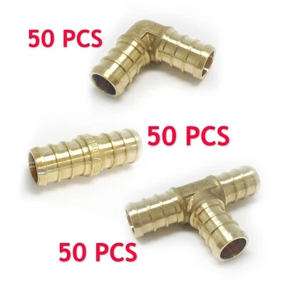 150 PCS 1/2" PEX Crimp Brass Fittings Elbow,Coupling,Tee (50 PCS/EACH) Lead Free - Image 1 of 4
