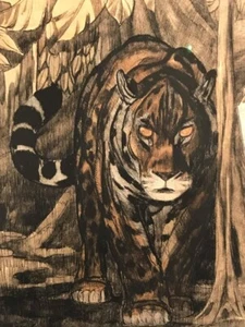 Panther from the Front Paul Jouve 1924 Woodcut Print Art Deco Big Cat Jungle - Picture 1 of 2