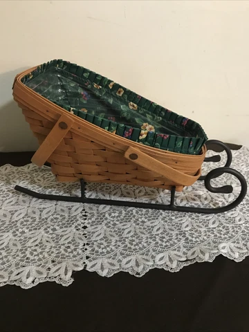 Longaberger 1996 Christmas Sleigh Vegetable Basket Combo & Wrought Iron Runner Cover