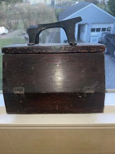 Vintage Rustic Handmade Wood Shoe Shine Box w/Cast Iron Foot Rest 14”x 9”x 12.5” - Picture 1 of 17