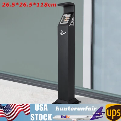 Contenedor de basura comercial para exteriores/exteriores con cenicero para cigarrillos negro Foto 1 de 4