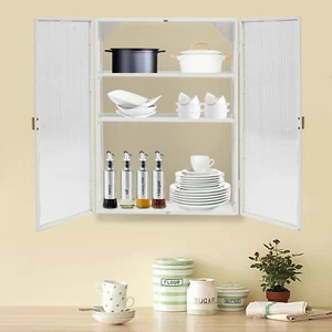 Kitchen & Bathroom Haze Double Glass Door Wall Cabinet With Detachable Shelves - Picture 1 of 18