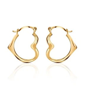 14K Gold Cutesy Open Heart Hoop Earrings- French Lock Closure- Jewelry for Women - Picture 1 of 5