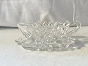 VINTAGE ART DECO PATTERNED GLASS SAUCE GRAVY BOAT BOWL WITH SPILL DISH PLATE - Picture 1 of 16