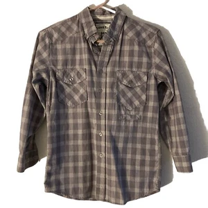 Denim & Rivets Button Up Shirt Boys Sz L 14-16 Purple White Plaid Pockets - Picture 1 of 6