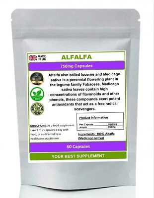 YOUR BEST SUPPLEMENT Alfalfa Capsules 750mg 100% Natural Super-Food,Detox and Cleanse, Antioxidant