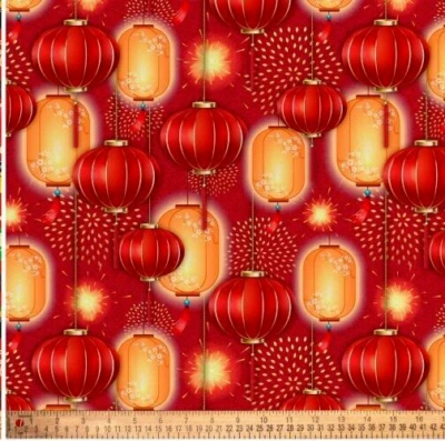David Textiles, Inc. 21" x 18" 100% Cotton Japanese Sky Lanterns New Year Precut - Image 1 of 4