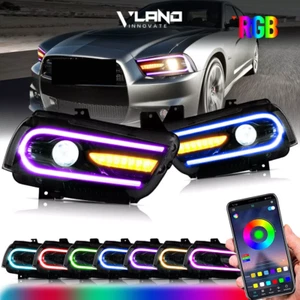 RGB Vland Headlights For Dodge Charger 2011-2014 Black Dual Beam Headlight - Picture 1 of 8