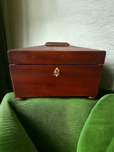 Mahogany Sarcophagus Shape Tea Caddy, Two Lidded Compartments With Locking Key - Picture 1 of 6