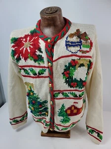 Orvis Damen Winter Wonderland bestickt klein elfenbein Strickjacke Pullover hässlich - Bild 1 von 11