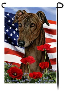 Patriotic Flowers Garden Flag - Dark Brindle Greyhound - Picture 1 of 1