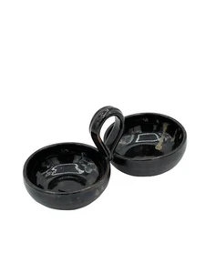 Black Studio Pottery Sectioned Serving Dish, Artist Signed Glazed Stoneware - Picture 1 of 8