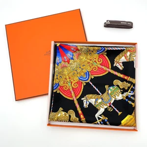 Auth Hermes Carré 90 LUNA PARK Black x Multicolor Silk Scarf W/Box BA050235 - Picture 1 of 19