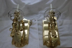 2 Italian Brass & Crystal Sconces 11 3/4 x 10 x 5.5 Gold Plate UL listed - Picture 1 of 6
