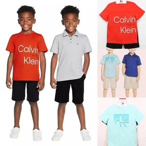 Calvin Klein Boys Kids' 3-piece Short Set, T shirt Polo Shorts Red Blue 4T 5 6 - Picture 1 of 26