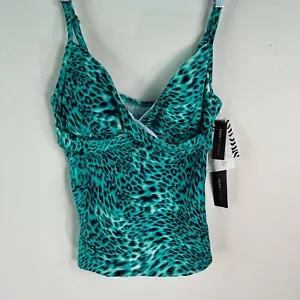 Dana Buchman Womens Animal Print Padded Seafoam Spray Green Tankini Top Size 8 - Picture 1 of 8