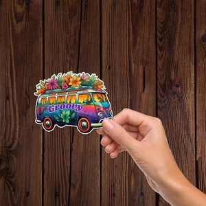 Pegatina Retro Groovy Love Bus Letrero de Paz Colores Arco Iris Años 60 - Imagen 1 de 4