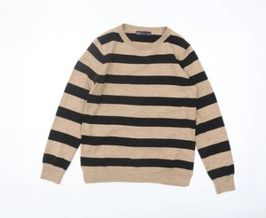 Marks and Spencer Women's Black Beige Striped Pullover Jumper - Picture 1 of 12