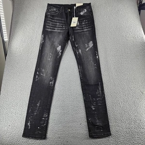 MNML Jeans Mens 32 Black X143 Paint Splatter Distressed Skinny Skater Grunge a - Picture 1 of 16