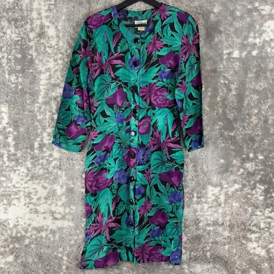 Rampage Juniors Size 5 Artsy Tropical Floral Knee Length Dress 3/4 Sleeve Button - Image 1 of 4