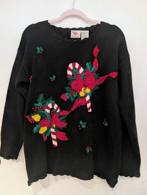 Vintage Nutcracker Christmas Candy Cane Embroidery Holiday Ugly  Sweater Medium  - Image 1 of 4