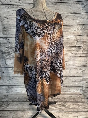 Lynne Ritchie SilverWomens XL Two Piece Top Gold Tank Animal Print Sheer Layer  - Image 1 of 4