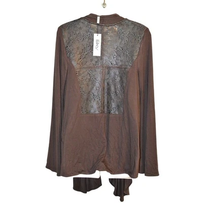 Chaqueta envolvente Sky Clothing Brand S nueva con etiquetas tejida cuero espalda floral marrón espresso Foto 1 de 4