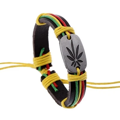 This unisex Genuine Leather Bracelet features a stylish Jamaica-inspired design - Image 1 of 4