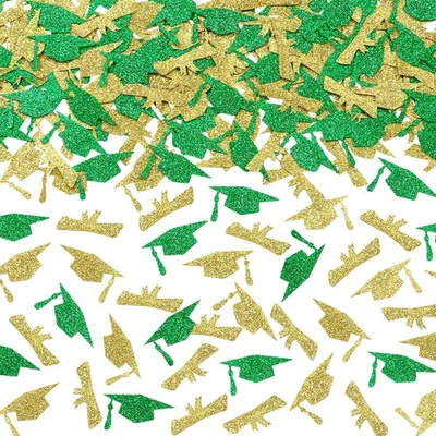 200 Pcs 2025 Graduation Table Confetti Green and Gold for Party Decorations - Image 1 of 2