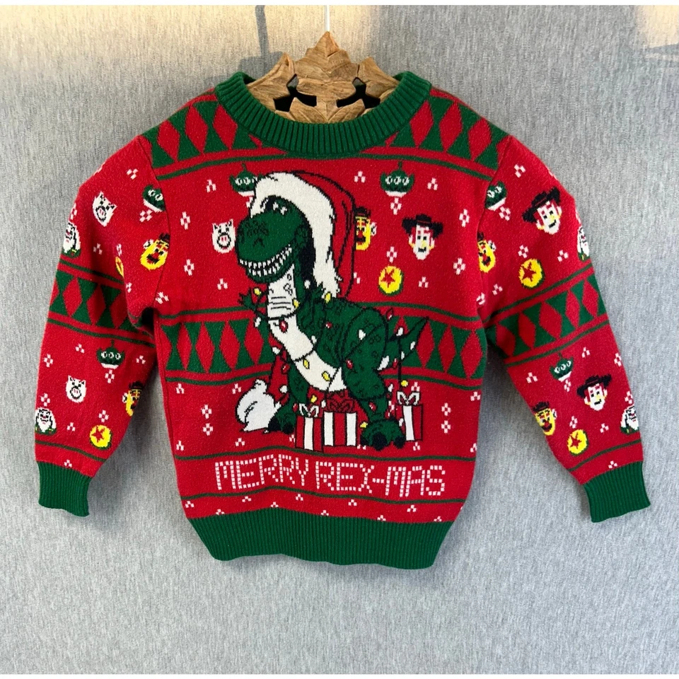 Toy Story Rex Suéter Feo Navidad Talla 2T Niño Pequeño Feliz Rex-Mas Vacaciones Pixar Foto 1 de 4