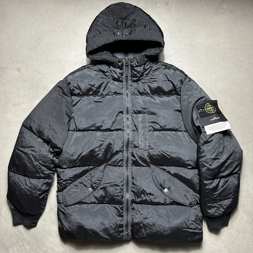 Stone Island Econyl Goose Puffer Jacket Nylon Metallo Nero $1510 Nuovo con etichette RARO Uomo XL