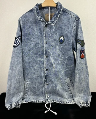 Chaqueta de mezclilla de carbono lavado ácido para hombre M parches militares chaqueta grunge Y2K Foto 1 de 4